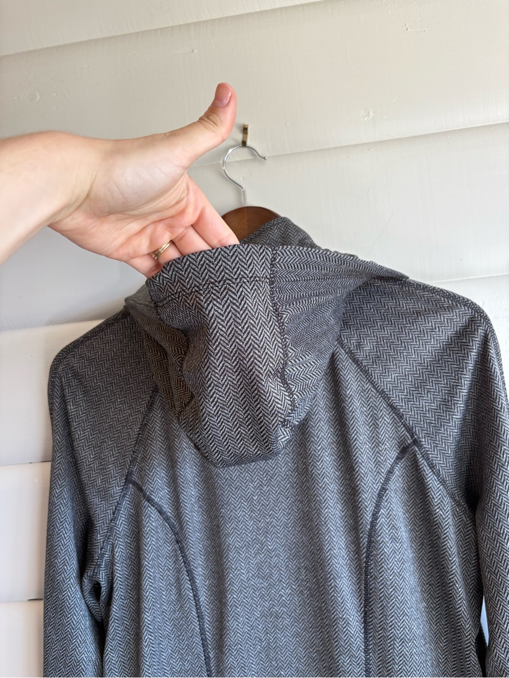 Mondetta Performance Full Zip Hooded Jacket Gray Black Herringbone Large - Picture 7 of 8